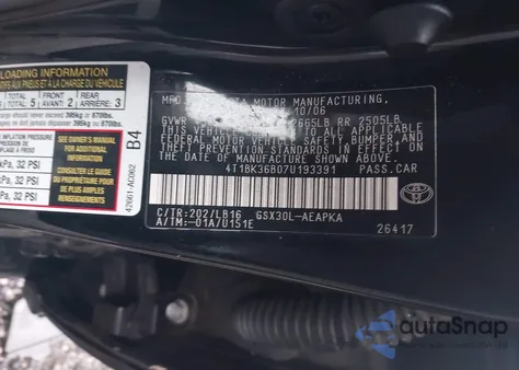 2007 Toyota Avalon Limited/Touring/Xl/Xls from USA, damaged, VIN 4T1BK36B074193391